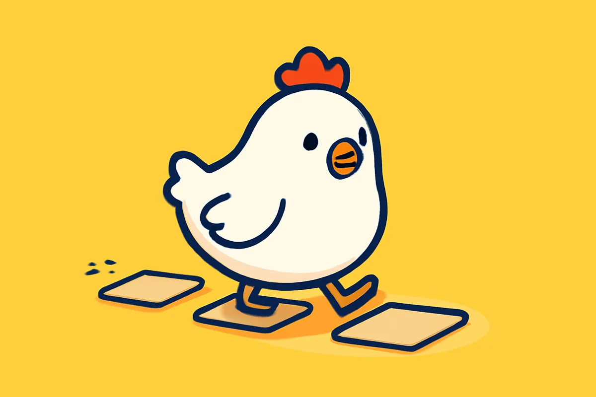 Illustrazione: la gallina avanza passo dopo passo sulle caselle stradali